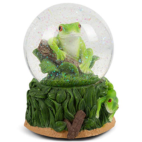 Ρ  ʪ ƥꥢ ǥ Elanze Designs Playful Green Tree Frog Tabletop Figurine Forest Hopping Log Leaves 100MM Sturdy Glitter Water Wind Up Musical Snow Globe Plays Tune Beautiful DrΡ  ʪ ƥꥢ ǥ