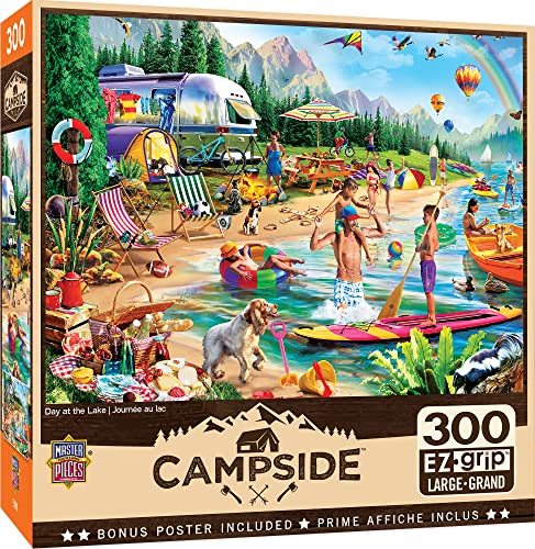 ジグソーパズル 海外製 アメリカ Masterpieces 300 Piece EZ Grip Jigsaw Puzzle - Campside Camping Day at The Lake - 18"x24" - XL Pieces, Unique Design, Eco-Friendly, Challenging, Quality Guaranteeジグソーパズル 海外製 アメリカ