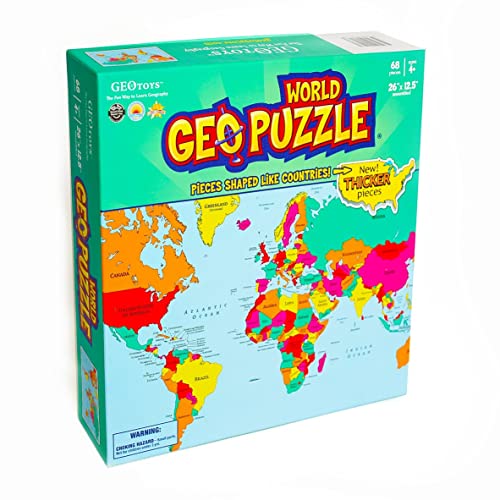 WO\[pY CO AJ GeoToys ? GeoPuzzle World ? Educational Kid Toys for Boys and Girls, 68 Piece Geography Jigsaw Puzzle, Jumbo Size Kids Puzzle ? Ages 4 and upWO\[pY CO AJ