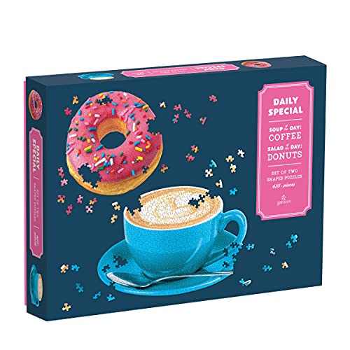 ジグソーパズル 海外製 アメリカ Galison Daily Special 2-in-1 Shaped Puzzle Set, 625 Pieces Total ? Two Uniquely Shaped Puzzles Featuring a Donut and a Cup of Coffee - Thick, Sturdy Pieces ? Challenging and Fun, Multiジグソーパズル 海外製 アメリカ