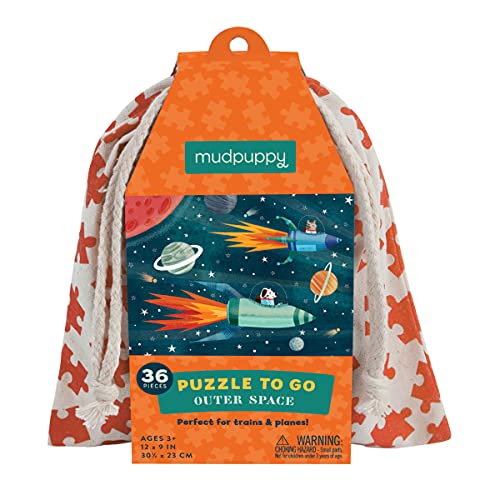 ジグソーパズル 海外製 アメリカ Mudpuppy Outer Space Puzzle to Go, 36 Pieces, 12”x9” ? Great for Kids Age 3+ - Colorful Illustrations of Rockets in Space ? Packaged in Travel-Friendly Drawstring Fabric Pouch ? ジグソーパズル 海外製 アメリカ