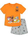 パウパトロール 子供服 半袖Tシャツとショートパンツ 7 日本サイズ120-130相当 マーシャル ズーマ 複数キャラクター オレンジ キッズ ファッション 男...