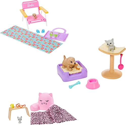 バービー バービー人形 日本未発売 プレイセット アクセサリ Barbie Accessory Pack Bundle with 3 Accessory Sets Themed to Lounging, Beach Day & Pet Playdate, with 4 Pets and 15 Accessories, Gift foバービー バービー人形 日本未発売 プレイセット アクセサリ