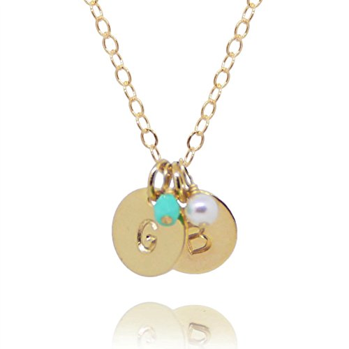EFYTAL アクセサリー ブランド かわいい おしゃれ EFYTAL Two Initial Necklaces for Women, Tiny 14k Gold Filled 2 Initial Necklace with Birth Month Charms, Two Birthstone Necklace, Necklace with Two InitialsEFYTAL アクセサリー ブランド かわいい おしゃれ