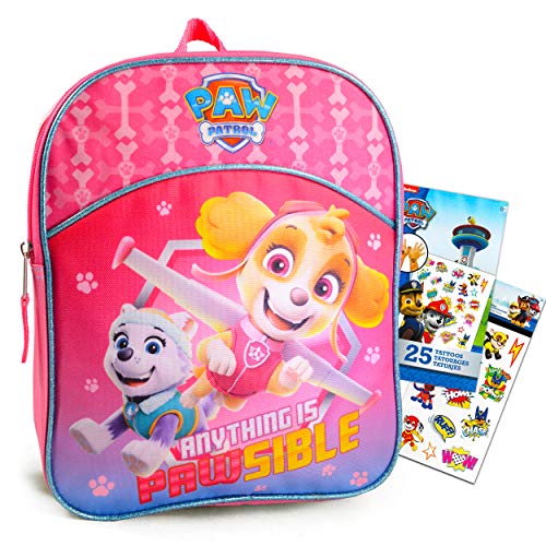 パウパトロール アメリカ直輸入 子供服 キッズ ファッション Paw Patrol Backpack for Girls ~ 2 Pc Bundle With Premium 11 Skye Paw Patrol Mini School Bag for Toddlers with Stickers and Tattoos (Pawパウパトロール アメリカ直輸入 子供服 キッズ ファッション