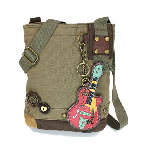 chala バッグ パッチ カバン かわいい Canvas Cotton Cross-body Tote Bags with GUITAR Key Fob/Coin Purse and Zipper Closure (Olive)chala バッグ パッチ カバン かわいい