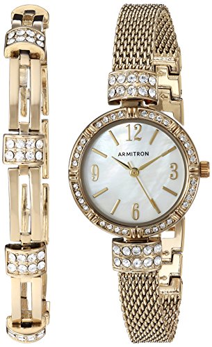 腕時計 アーミトロン レディース Armitron Women's 75/5548MPGPST Genuine Crystal Accented Gold-Tone Mesh Watch and Bracelet Set腕時計 アーミトロン レディース