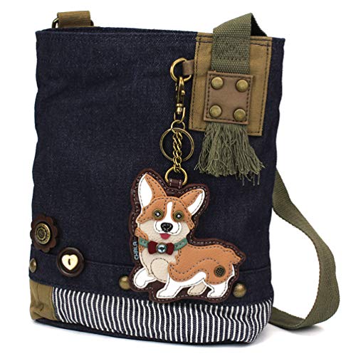 chala obO pb` Jo 킢 Chala Patch Cross-Body Women Handbag, Blue Denim Canvas Messenger Bag - Corgi - Denimchala obO pb` Jo 킢