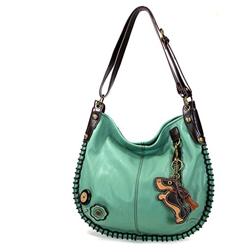 chala バッグ パッチ カバン かわいい CHALA Crossbody Handbag, Hobo Style, Casual, Soft, Shoulder or Crossbody (Weiner Dog- Teal)chala バッグ パッチ カバン かわいい