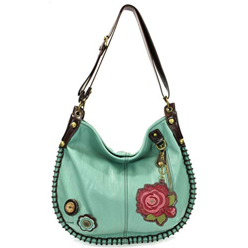 楽天angelicachala バッグ パッチ カバン かわいい Chala Handbags, Casual Style, Soft, Large Shoulder or Crossbody Purse with Keyfob - Aqua Color （Red Rose）chala バッグ パッチ カバン かわいい