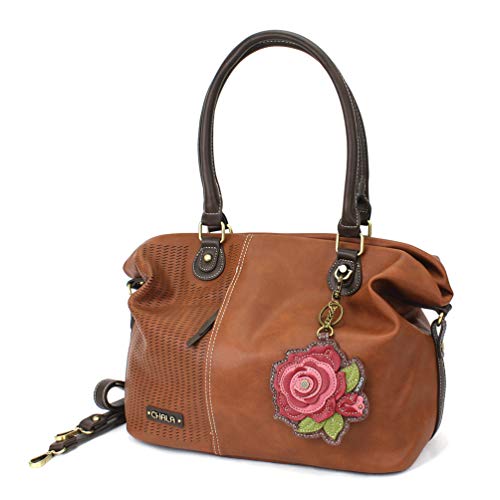 chala obO pb` Jo 킢 CHALA Laser Cut Crossbody Shoulder bag Tote Bag Faux Leather - Red Rose - Brownchala obO pb` Jo 킢