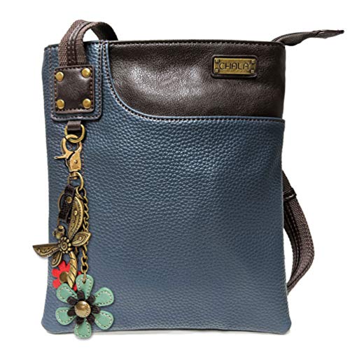 chala obO pb` Jo 킢 Chala Small Crossbody Phone Purse | SOFT Vegan Leather SWING Bag in Navy Blue Color (Dragonfly with Teal Flower)chala obO pb` Jo 킢