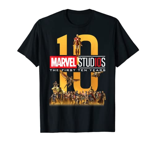マーベル Marvel マーベルスタジオ 10周年 全キャスト 半袖Tシャツ メンズ【Sサイズ】 ブラック ファッション トップス アメリカのサムネイル