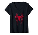 Tシャツ キャラクター ファッション トップス 海外モデル Womens Marvel Spider-Man Red Spider Logo V-Neck T-ShirtTシャツ キャラクター ファッション トップス 海外モデル
