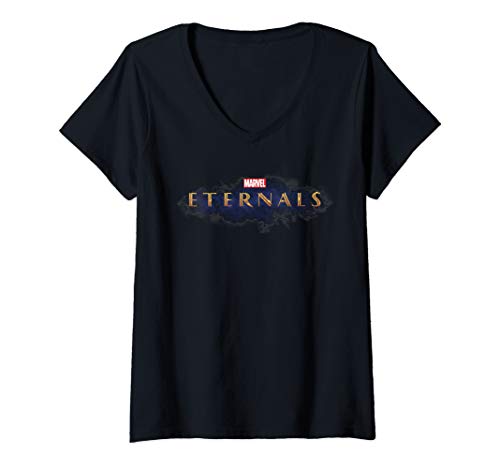 楽天angelicaマーベル Marvel エターナルズ オフィシャルムービーロゴ 半袖Tシャツ Vネック レディース 【Sサイズ】 ブラック ファッション トップス アメリカ