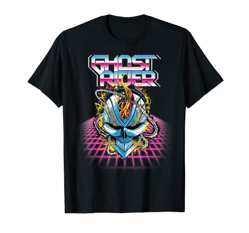 Tシャツ キャラクター ファッション トップス 海外モデル 【送料無料】Marvel Ghost Rider Super 80s Retro Neon Grid Graphic T-ShirtTシャツ キャラクター ファッション トップス 海外モデル