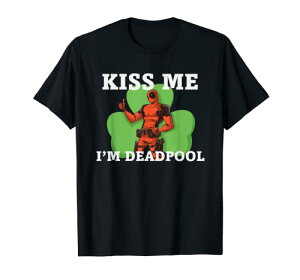 マーベル Marvel キスミー デッドプール 聖パトリックの祝日 緑の日 クローバー 半袖Tシャツ メンズ 【Sサイズ】 ブラック ファッション トップス アメリカ