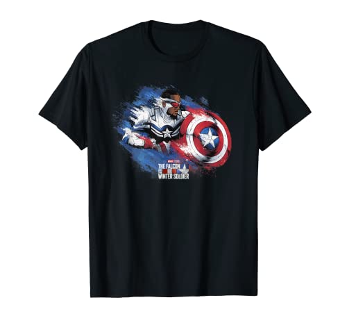 Tシャツ キャラクター ファッション トップス 海外モデル Marvel Falcon Winter Soldier Sam Captain America Paint Swipe T-ShirtTシャツ キャラクター ファッション トップス 海外モデル