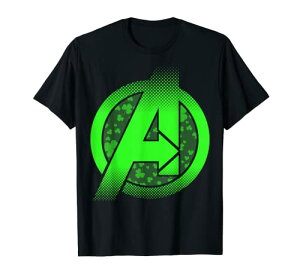 マーベル Marvel アベンジャーズ ロゴ 聖パトリックの祝日 緑の日 クローバー 半袖Tシャツ レディース 【Sサイズ】 ブラック ファッション トップス アメリカ