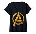 Tシャツ キャラクター ファッション トップス 海外モデル Marvel Avengers Gold Foil Chest Logo V-Neck T-Shir...