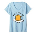 ぐでたま 「よい1日を」 半袖Tシャツ Vネック レディース 【Sサイズ】 ライトブルー ファッション トップス アメリカ