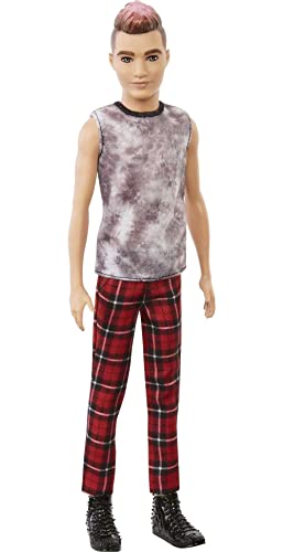 バービー バービー人形 ファッショニスタ 【送料無料】Barbie Ken Fashionistas Doll #176 with Sculpted Brunette Ombre-Tipped Hair Wearing a Sleeveless Tie-dye Shirt, Red Plaid Pants & Black Boots, Toy for Kidsバービー バービー人形 ファッショニスタ