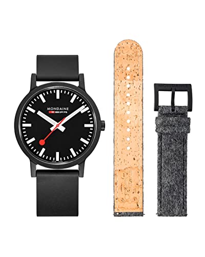 モンディーン 腕時計 モンディーン 北欧 スイス メンズ Mondaine Official Swiss Railways MS1.41120.RB.Set Essence Watch | 41 mm Black Renewable Material and Darkgrey Felt PET with Cork Lining腕時計 モンディーン 北欧 スイス メンズ