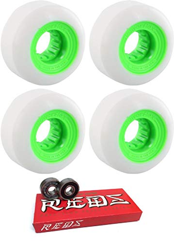   ܡ ȥܡ ǥ Powerflex Skateboards 60mm Gumball White/Lime Skateboard Wheels - 83b with Bones Bearings - 8mm Bones Super Reds Skate Rated Skateboard Bearings (8)  ܡ ȥܡ ǥ