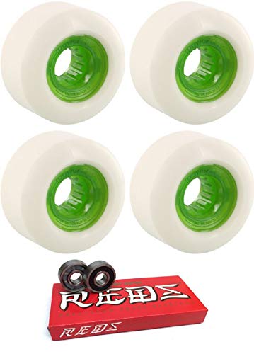   ܡ ȥܡ ǥ Powerflex Skateboards 60mm Rock Candy White/Clear Green Skateboard Wheels - 84b with Bones Bearings - 8mm Bones Super Reds Skate Rated Skateboard Be  ܡ ȥܡ ǥ