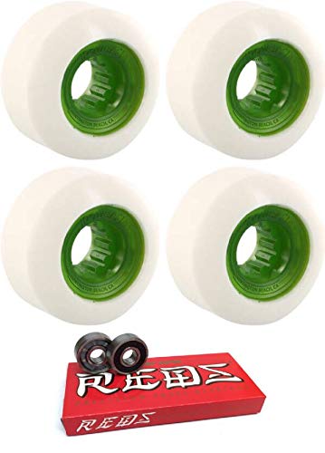   ܡ ȥܡ ǥ Powerflex Skateboards 56mm Rock Candy White/Clear Green Skateboard Wheels - 84b with Bones Bearings - 8mm Bones Super Reds Skate Rated Skateboard Be  ܡ ȥܡ ǥ