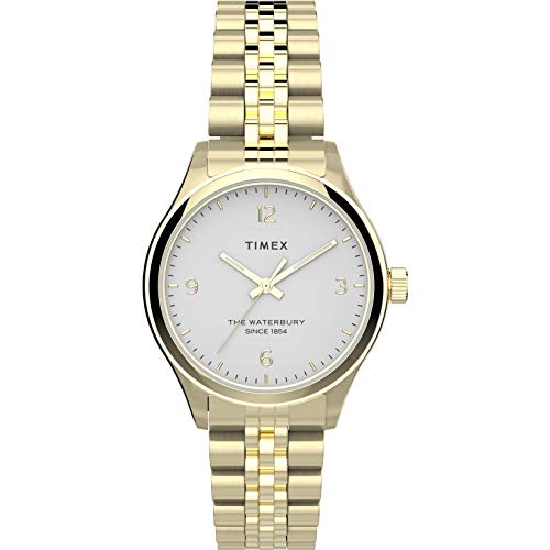腕時計 タイメックス レディース Timex Women's Waterbury Traditional 34mm Watch ? Gold-Tone & White with Gold-Tone Stainless Steel Bracelet腕時計 タイメックス レディース
