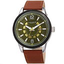 rv AN{XXXIV Y Akribos XXIV Menfs Sporty Watch ? Colored Semi Transparent Date Wheel Textured Linear Pattern - Leather StrapAK1079 (Green Case Brown Strap)rv AN{XXXIV Y