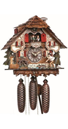 カッコー時計 インテリア 壁掛け時計 海外モデル アメリカ ISDD Cuckoo Clock Black Forest house with moving fisherman and moving mill wheelカッコー時計 インテリア 壁掛け時計 海外モデル アメリカ