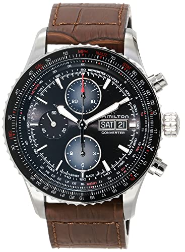 腕時計 ハミルトン メンズ Hamilton Watch Khaki Aviation Converter Swiss Automatic Chronograph Watch 44mm Case, Black Dial, Brown Leather Strap (Model: H76726530)腕時計 ハミルトン メンズ