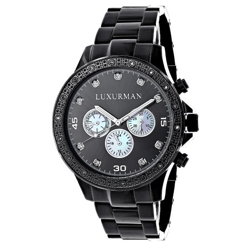 腕時計 ラックスマン メンズ LUXURMAN Midsize Mens Black Diamond Watch 0.25ct腕時計 ラックスマン メンズ