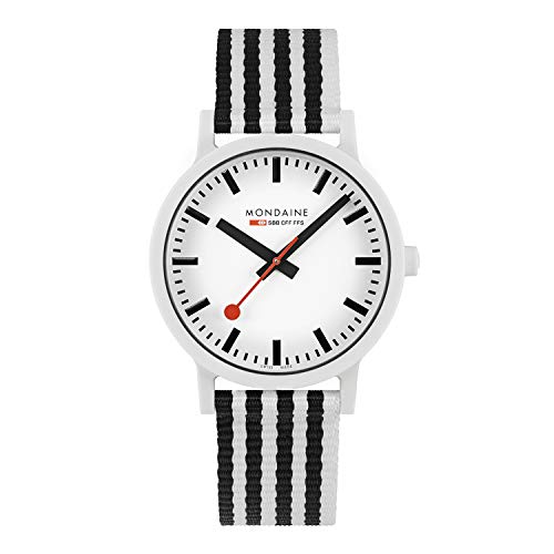 モンディーン 腕時計 モンディーン 北欧 スイス メンズ Mondaine Official Swiss Railways Essence Watch | 41 mm Black&White Striped Recycled PET Textile MS1.41110.LA腕時計 モンディーン 北欧 スイス メンズ