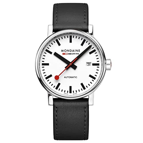 モンディーン 腕時計 モンディーン 北欧 スイス メンズ Mondaine Official Swiss Railways Automatic Watch EVO2 | White/Black Leather Strap腕時計 モンディーン 北欧 スイス メンズ