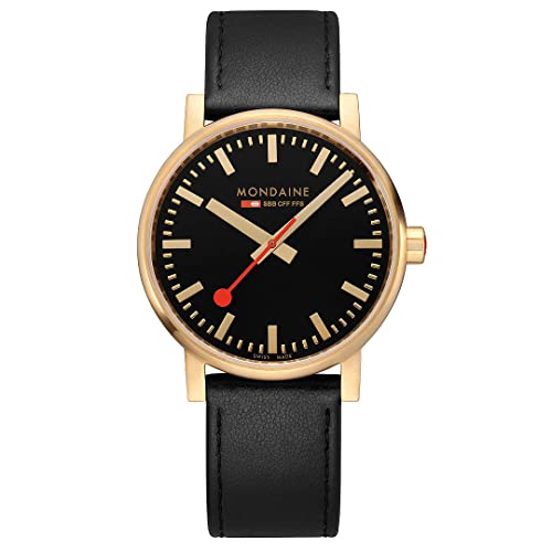 モンディーン 腕時計 モンディーン 北欧 スイス メンズ Mondaine Official Swiss Railways Watch EVO2 | Gold Plated/Black Leather Strap腕時計 モンディーン 北欧 スイス メンズ