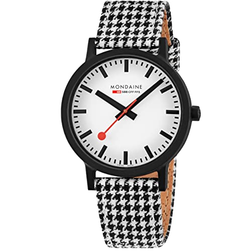 モンディーン 腕時計 モンディーン 北欧 スイス メンズ Mondaine Official Swiss Railways Essence Watch | 41 mm Black&White pied-de-Poule Textile with Cork Lining MS1.41110.LN腕時計 モンディーン 北欧 スイス メンズ