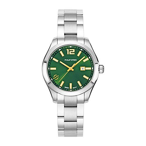 腕時計 フィリップ ステイン メンズ Philip Stein Analog Display Wrist Swiss Quartz Traveler Ladies Smart Watch Stainless Steel Silver Clasp Chain with Green Dial Natural Frequency Technology Provides More Energy - Mode腕時計 フィリップ ステイン メンズ