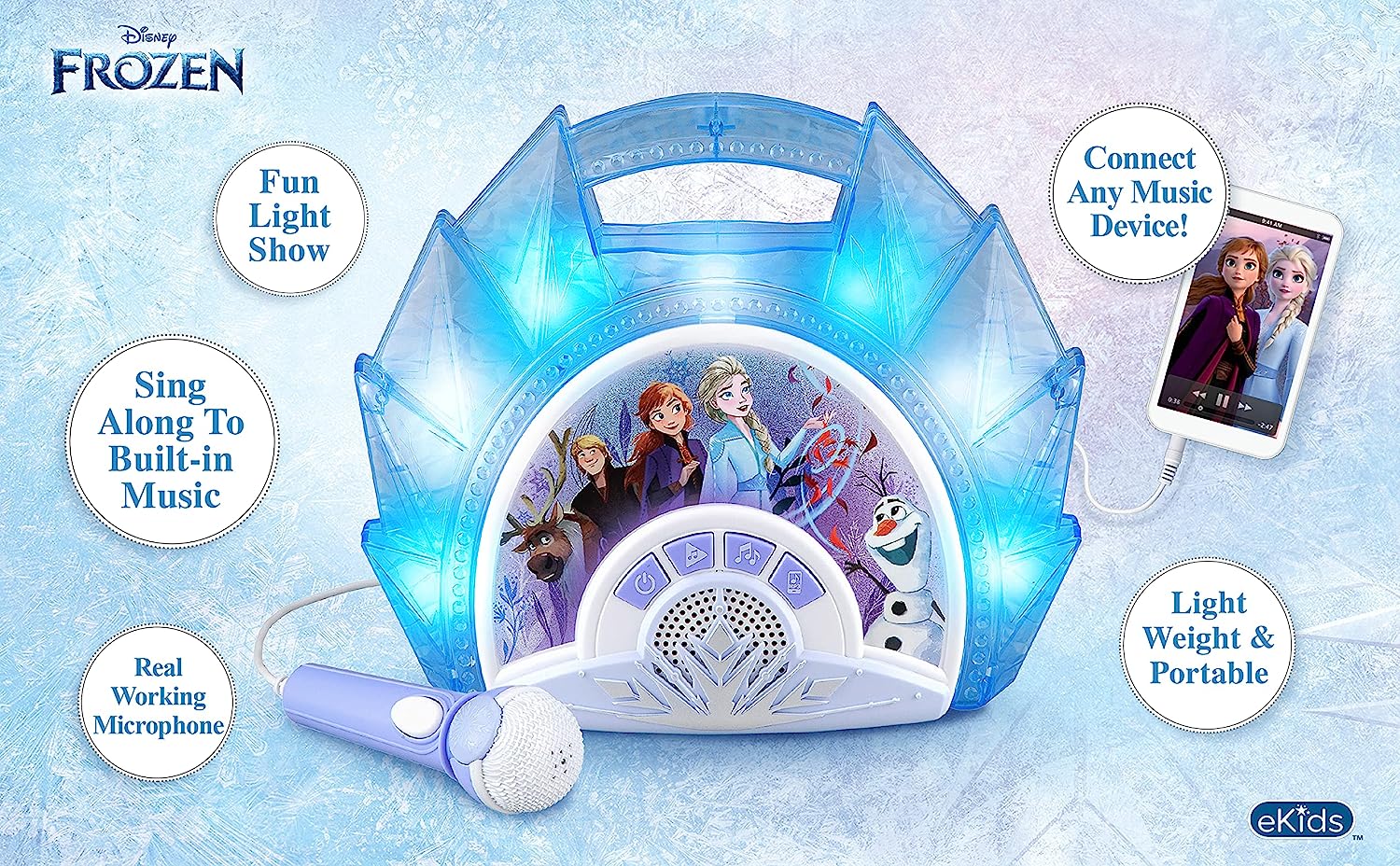 アナと雪の女王 アナ雪 ディズニープリンセス フローズン eKids Frozen Sing Along Boom Box Speaker with Microphone for Fans of Frozen Toys for Girls, Kids Karaoke Machine with Built in Music and Flashアナと雪の女王 アナ雪 ディズニープリンセス フローズン 3