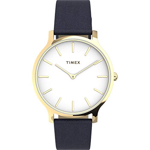 ӻ å ǥ Timex Women's Transcend 38mm Watch ? White Dial Gold-Tone Case with Blue Leather Strapӻ å ǥ