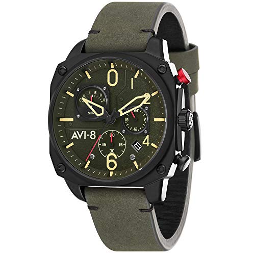angelica㤨ӻ  ӥ  ꥹ AVI-8 Mens 45mm Hawker Hunter Retrograde Chronograph Deep Green Black Japanese Quartz Pilot Watch with Leather Strap AV-4052-08ӻ  ӥ  ꥹפβǤʤ57,690ߤˤʤޤ