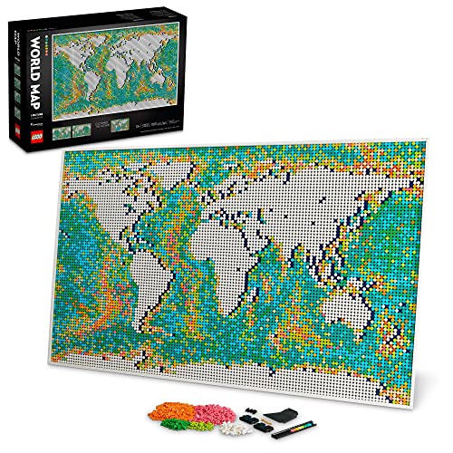 쥴 LEGO Art World Map 31203 Building Set - Collectibe Wall Art for Adults, Featuring Accompanying Soundtrack, Great Home Office Decor for Passionate Travelers, DIY Creators, and Map Enthusiasts쥴