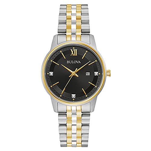 楽天angelica腕時計 ブローバ レディース Bulova Ladies' Classic Diamond Two-Tone Gold Stainless Steel 3-Hand Calendar Date Quartz Watch, Black Dial Style: 98P198腕時計 ブローバ レディース