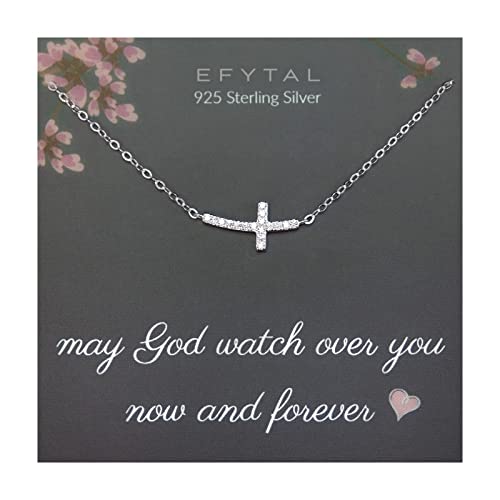 EFYTAL アクセサリー ブランド かわいい おしゃれ EFYTAL Dainty Sterling Silver Sideways Cross Necklace for Women, Baptism Gifts for a Girl, Confirmation Gifts for Teen Girls, First Communion Gifts for GirlEFYTAL アクセサリー ブランド かわいい おしゃれ