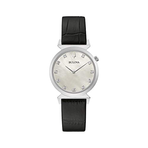 ӻ ֥ ǥ Bulova Ladies' Classic Regatta Stainless Steel 2-Hand Quartz Watch with Black Leather Strap, White Mother-of-Pearl Dial and Diamonds St...