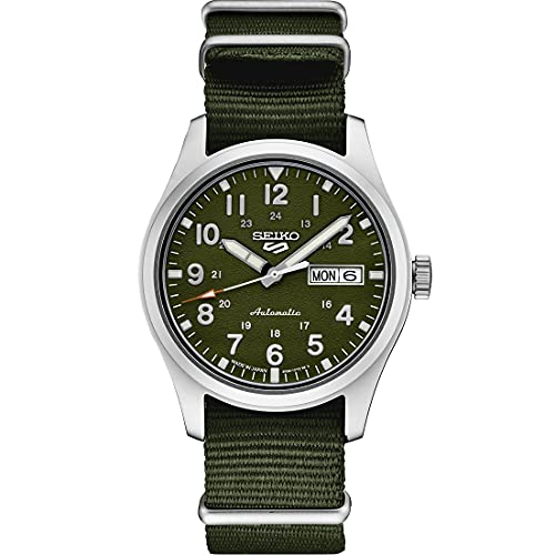 楽天angelica腕時計 セイコー メンズ SEIKO SRPG33 Watch for Men - 5 Sports - Automatic with Manual Winding Movement, Green Dial, Stainless Steel Case, Green Nylon Strap, 100m Water Resistant, and Day/Date Display腕時計 セイコー メンズ