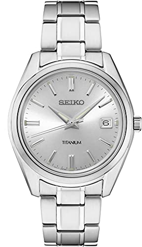 楽天angelica腕時計 セイコー メンズ Seiko SUR369 Watch for Men - Essentials - Silver Dial with Sunray Finish, Date Calendar, Titanium Case & Bracelet, Sapphire Crystal, and 100m Water Resistant腕時計 セイコー メンズ