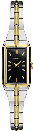 楽天angelica腕時計 セイコー レディース SEIKO SWR046 Watch for Women - Essentials Collection - Striking Black Rectangular Dial with Minimalist Gold Accents and Two-Tone Case, 30m Water-Resistant腕時計 セイコー レディース